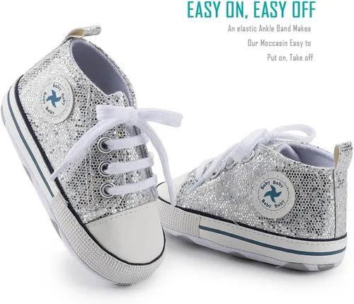 Vista 5 de Zapatos de lona para bebés recién nacidos, suela suave, para los primeros pasos, zapatos planos para niños pequeños, zapatos de mezclilla unisex