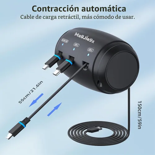 Vista 4 de MAGJIEYX Caja de Estación de Carga Retractable Multi para Coche, 3 en 1, Soporte de Carga Rápida para Reposacabezas, Cable de Carga USB Tipo C