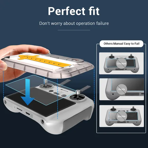 Vista 2 de CYNOVA Protector de Pantalla DJI RC2 con Kit de Alineación Automática, Protector de Pantalla de Vidrio Templado HD para Controlador DJI RC, Película