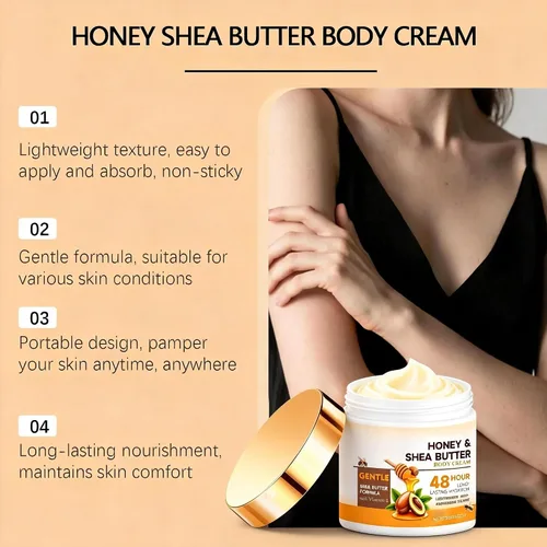 Vista 8 de LANGSTON Crema corporal Honey & Shea Butter con vitamina E, hidratación duradera de 48 horas, fórmula ligera de absorción rápida, 4.23 onzas