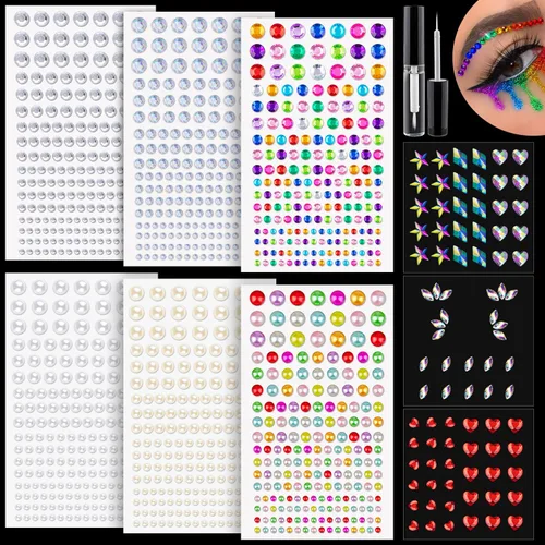 Vista 10 de 3940 calcomanías de diamantes de imitación de 3/4/5/6/0.315 in transparentes + láser autoadhesivas para la cara, joyas de cristal para el cuerpo