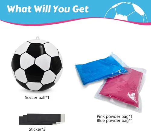 Vista 3 de FIEKEICC Kit de polvo de pelota de fútbol para revelación de género, 1 azul y 1 rosa, ideas locas para revelar el género, kit de pelotas de fútbol