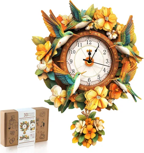 Vista 9 de Rompecabezas de madera 3D para adultos, kit de modelo de reloj de águila calva con péndulo, rompecabezas 3D para adultos, kit de reloj de pared DIY