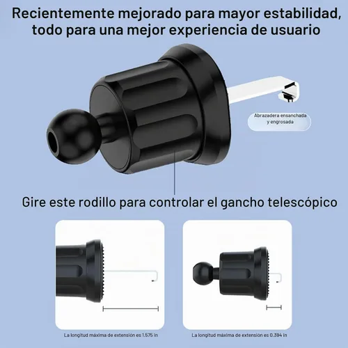 Vista 6 de Soporte de teléfono para ventilación de automóvil, con bloqueo de una tecla, clip de extensión universal para automóvil, nunca bloquea