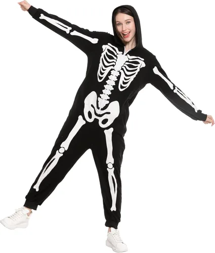 Vista 2 de Spooktacular Creations Pijama de esqueleto a juego para la familia para adultos, disfraz de Halloween, fiesta temática de cosplay