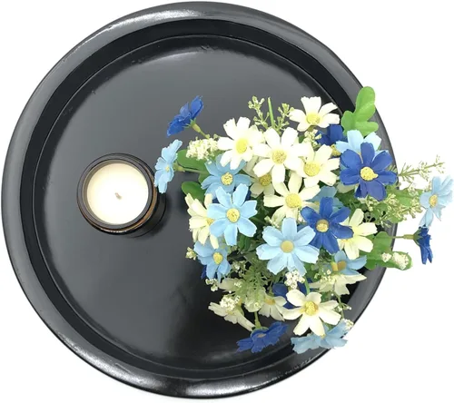 Vista 4 de Carah & Cossh Bandeja redonda de madera, bandeja de madera decorativa redonda negra, bandeja decorativa redonda moderna, perfecta para Negro