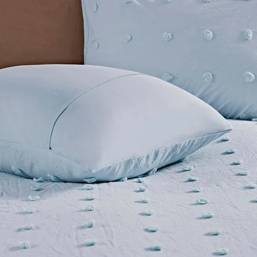 Vista 4 de Intelligent Design - Juego de edredón de algodón con mechones jacquard y diseño de pompones para todas las estaciones, con fundas a juego, almohadas