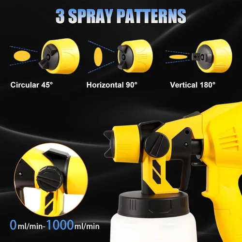 Vista 3 de Pulverizador de pintura inalámbrico para batería Dewalt de 20 V MAX, pistola de pintura de alto flujo de 33.8 fl oz con 3 boquillas de cobre y 3