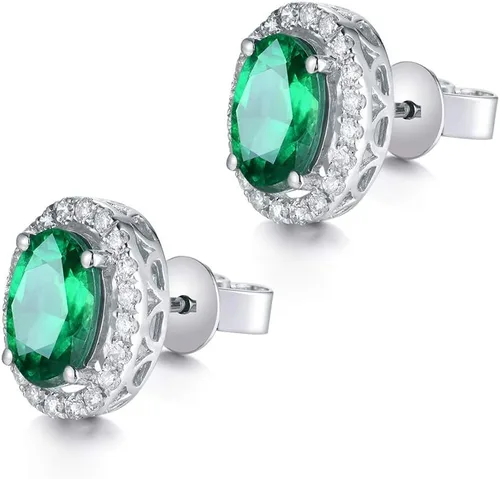 Vista 2 de Lanmi - Pendientes de oro blanco de 14 quilates con diamantes naturales de esmeralda para mujer