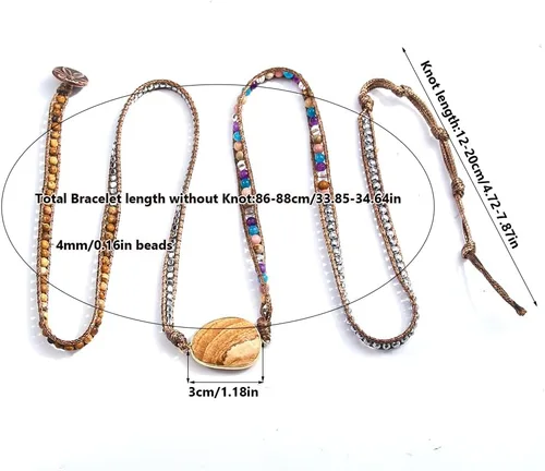 Vista 4 de Women Boho Wrap Bracelet Natural Jasper Crystal Stone Bead Strand Bracelets Marrón