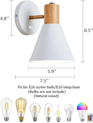 Vista 2 de Apliques de pared, lámpara de pared ajustable blanca para dormitorio industrial, iluminación de lavabo de baño para dormitorio, pasillo, sala