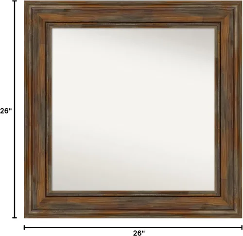 Vista 6 de Amanti Art Espejo de baño marrón para sobre fregadero, 26 x 26 pulgadas, espejo de tocador cuadrado marrón rústico Alexandria, marco de madera