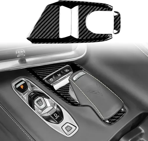 Vista 8 de Cubierta de fibra de carbono, para botón de palanca de cambios de automóvil, para consola central C8, decoración para Chevrolet Corvette C8 2020