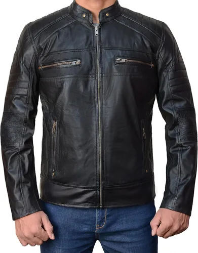 Vista 3 de Cafe Racer - Chaqueta de cuero marrón para hombre - Chaqueta de cuero de cordero real marrón