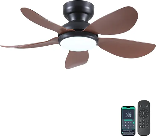 Vista 16 de Kviflon Ventiladores de techo de 46 pulgadas modernos con luces, ventilador de techo de montaje empotrado con control remoto/APP, 3 aspas curvas