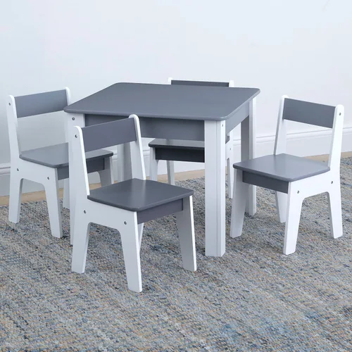 Vista 2 de GAP GapKids - Juego de mesa y 4 sillas, certificado Greenguard Gold, gris/blanco