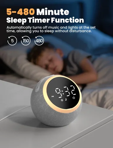 Vista 5 de LIORQUE Reloj despertador con máquina de ruido blanco y luz nocturna, 25 sonidos relajantes, volumen ajustable, temporizador de sueño, ideal