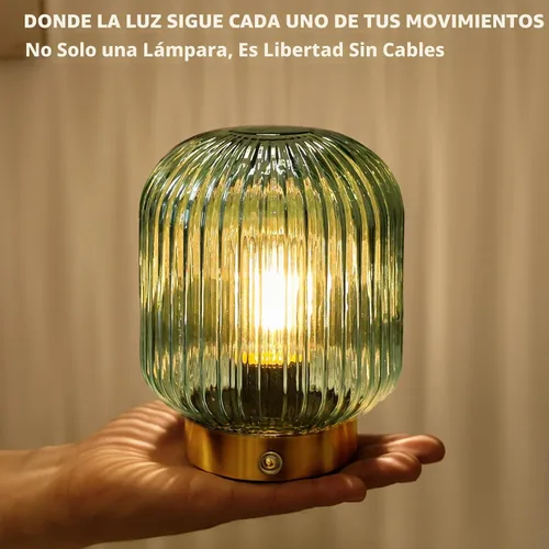Vista 3 de MJ PREMIER Lámpara de mesa recargable, lámpara inalámbrica con función de memoria, verde Pequeña lámpara de cristal LED con brillo de Dimmable