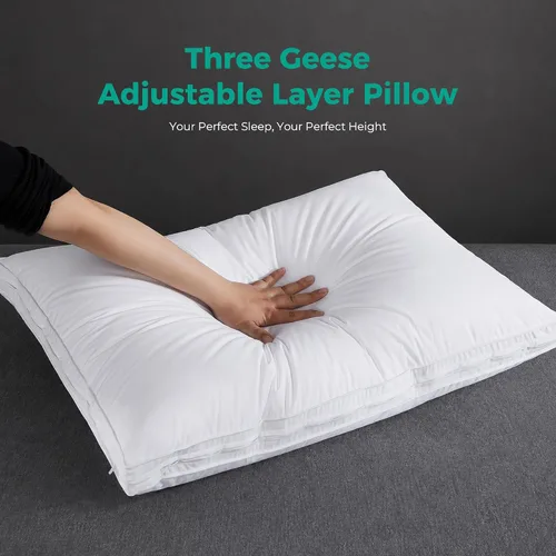 Vista 8 de Three Geese Almohada de plumas de ganso de capa ajustable, almohada de cama ensamblable, funda 100% algodón orgánico suave, buena para dormir boca