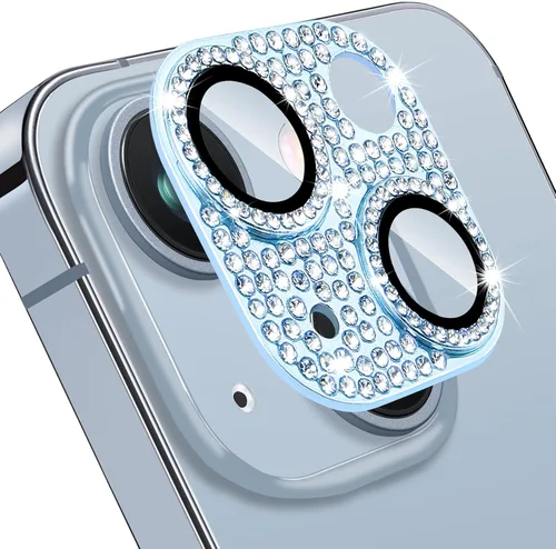 Vista 23 de Protector de lente de cámara para iPhone 13 & iPhone 13 Mini, brillante con diamantes de imitación 3D con purpurina, cubierta de cámara de vidrio