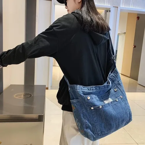Vista 2 de Demin Purse - Bolso de hombro para mujer, estilo grunge, bolso cruzado estilo hobo estético, bolso cruzado Emo bolso tipo mensajero, ropa