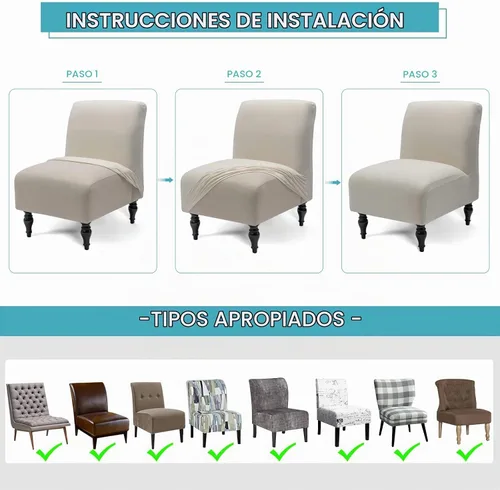 Vista 5 de Iauddy Funda para Silla de Acento Slipper sin Brazos Slipcover, Elástica de Spandex Extraíble Tela Jacquard Funda Antideslizante para Silla de Beige