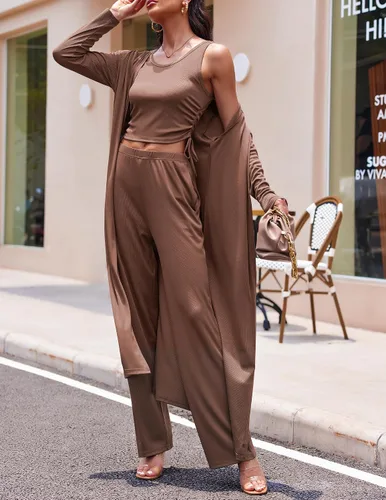 Vista 3 de Ekouaer Women's 3 Piece Knit Lounge Set Sweatsuit S-XXL