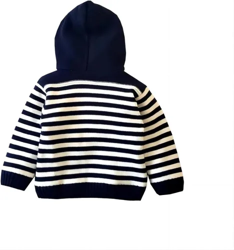 Vista 4 de Suéter de punto a rayas con capucha para niños y niñas, abrigo de invierno para bebés, Coral