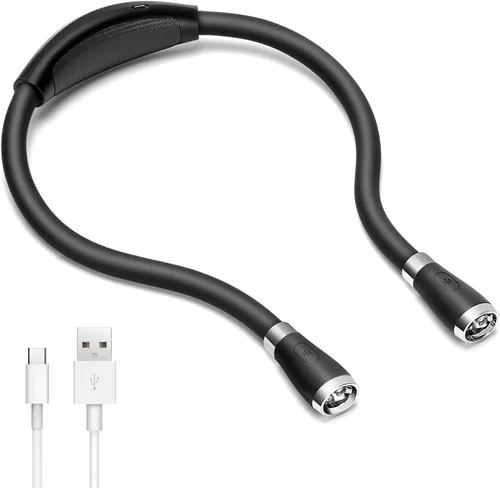 Vista 8 de Luz recargable USB para leer en la cama, 4 bombillas LED, 4 brillo ajustable, manos libres para correr o reparar la lámpara (azul)