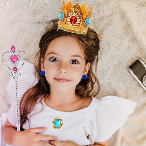Vista 5 de Kit de accesorios de corona de melocotón de princesa de 5 piezas para niña, disfraz de princesa melocotón