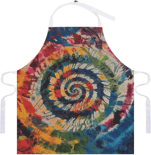 Vista 7 de Colorful Spiral Tie Dye Aprons Waterproof Cooking Kitchen Apron Unisex Adjustable Bib Apron with Pocket Restaurant Chef Works Aprons for Waitress