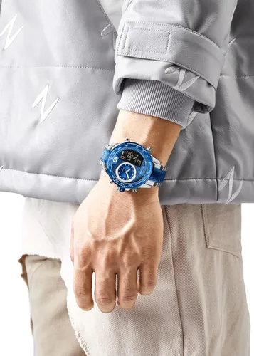 Vista 3 de NAVIFORCE Reloj para hombre reloj de cuarzo digital de doble pantalla multifuncional de acero inoxidable