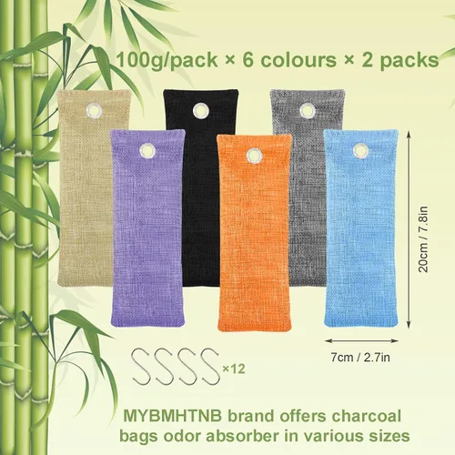Vista 3 de Bolsas purificadoras de aire de carbón, paquete de 12 bolsas de carbón de bambú de 3.53 onzas, absorbentes de olores, para ambientadores de 4