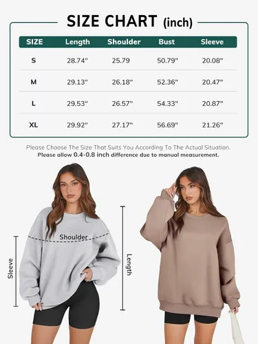 Vista 6 de ATHMILE Sudadera de gran tamaño para mujer, cuello redondo, forro polar, manga larga, sudaderas con capucha, tops de otoño, ropa de moda 2024