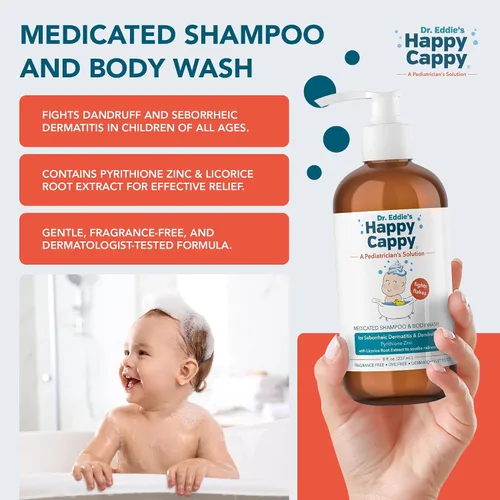 Vista 4 de Happy Cappy Paquete de soluciones para el cuidado de la piel de tres pasos: champú para caspa de bebé, gel de baño y loción para niños y niños