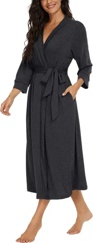 Vista 2 de VINTATRE Bata tipo kimono para mujer, bata larga de punto, ligera, suave, ropa de dormir con cuello en V, casual, ropa de descanso para mujer