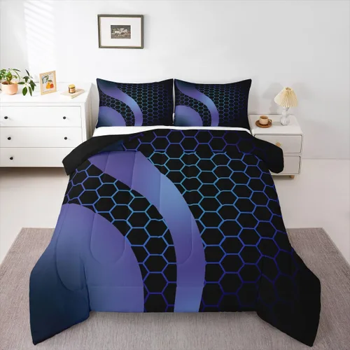 Vista 20 de Feelyou Juego de ropa de cama abstracta suave para niños y niñas, juego de edredón geométrico tamaño individual, edredón de rayas de microfibra