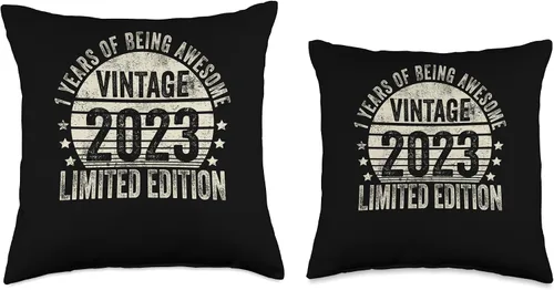 Vista 3 de Retro 1st Birthday Gifts Girls Boys Throw Pillow