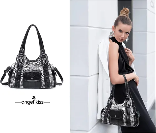 Vista 2 de Angelkiss - Bolsos y bolsos de mano para mujer de cuero vegano lavado bolso cruzado estilo hobo