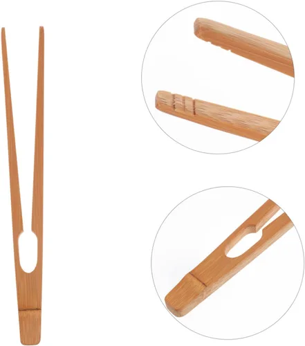 Vista 6 de STOBAZA Pinzas de cocina con clip de bambú para cocinar platos de cocina, clips antideslizantes para estufa