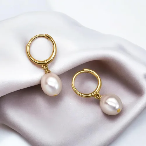 Vista 6 de LILY LUSTRE - Aretes colgantes de plata de ley 925 chapados en oro de 14 quilates, seleccionados a mano, calidad AAAA, color blanco natural