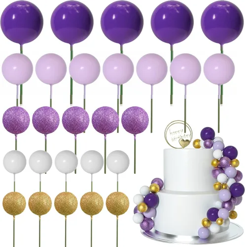 Vista 9 de ASTARON 50 piezas de palos para adornos de pastel con bolas, globos mini para suministros de decoración, bolas de espuma para pasteles para baby