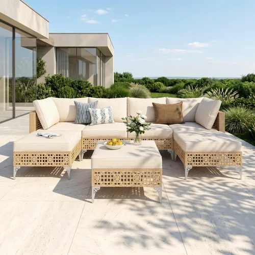 Vista 11 de PHI VILLA Juego de muebles de mimbre para patio, juegos de sofás modulares de ratán para patio, juego de sofá modular resistente al agua