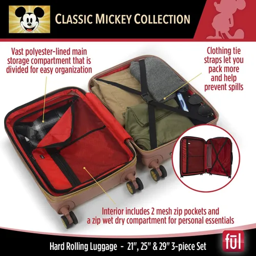 Vista 5 de FUL Disney Mickey Mouse - Maleta rígida con ruedas giratorias Oro Rosa Disney Mickey Mouse - Maleta rígida con ruedas giratorias
