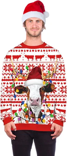Vista 57 de Sudaderas de Navidad unisex con estampado 3D y cuello redondo, manga larga, suelta, suéter de Navidad