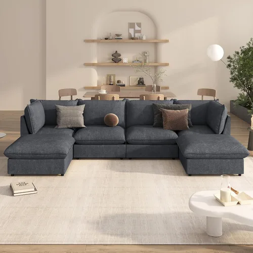 Vista 19 de KLMM Elegante sofá modular grande en forma de L de 2 piezas con dos almohadas, para sala de estar, oficina, apartamento, dormitorio, salón