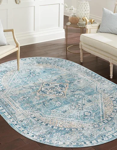 Vista 17 de Unique Loom Newport Collection - Alfombra de área ocre (2' x 3' 11", azul/marrón claro)