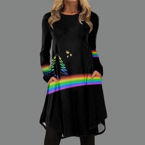 Vista 2 de ZPWSHI Christmas Dresses for Women Fashion Casual Christmas Print Round Neck Long Sleeve Dress