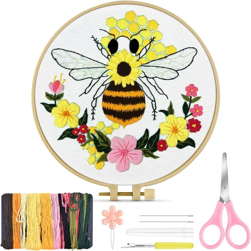 Vista 10 de TINDTOP Kit de Bordado para Principiantes Adultos, Kit de Bordado de Pájaros para Principiantes, Incluye Tela de Bordado Aros Hilos para Amantes