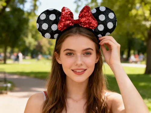 Vista 4 de A Miaow Diadema de orejas de ratón negro 3D con lentejuelas MM purpurina mariposa cierre de pelo suministro de parque para adultos mujeres accesorio